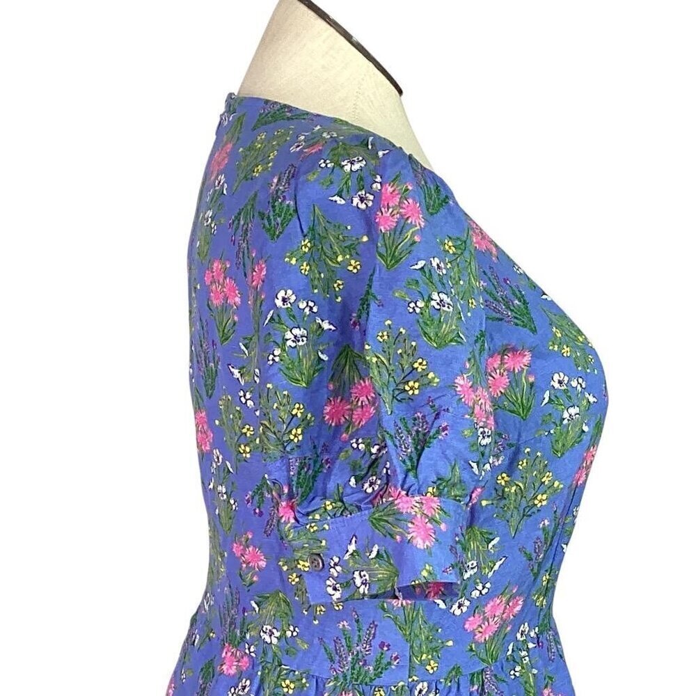 Loft Fit Flare Floral Mini Dress Women 10T Tall Blue Puff Sleeve Cottagecore NEW - Picture 6 of 9